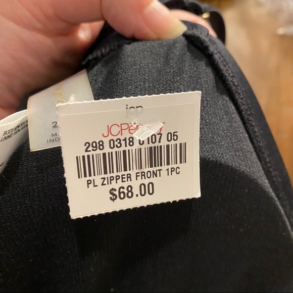 Zipper Front One Piece Swimsuit Black 24W NWT - Picture 8 of 9